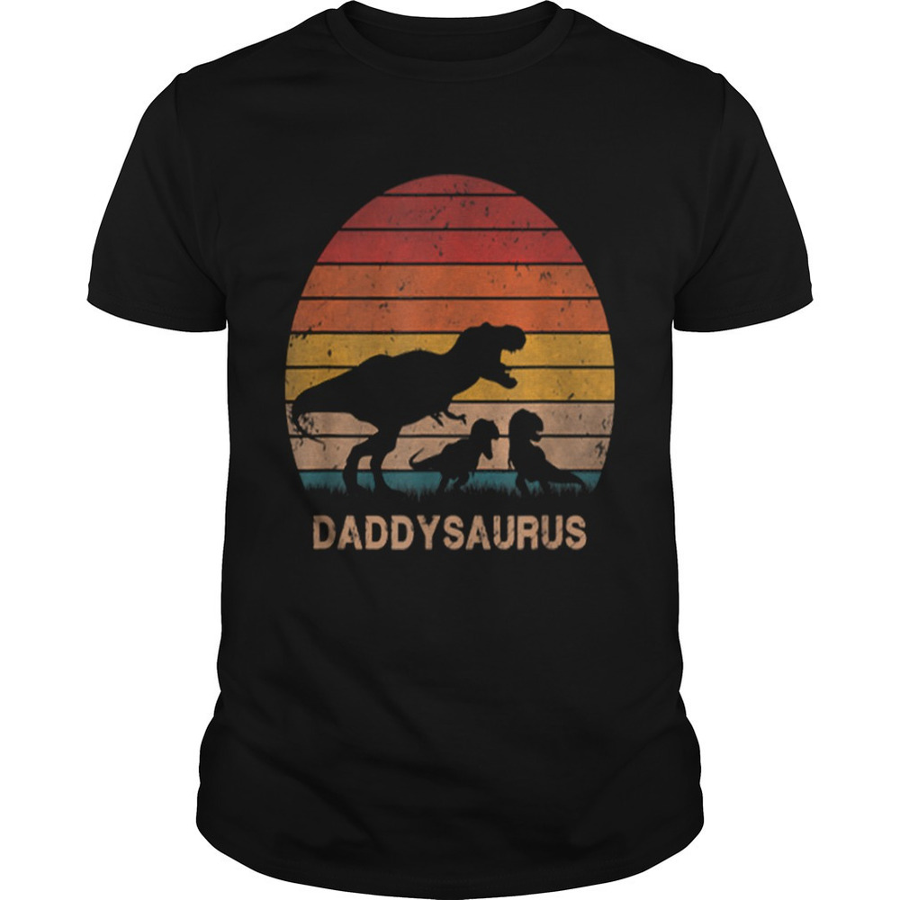 Mens Dad Dinosaur Daddysaurus 2 Two Kids Birthday Gift Shirt